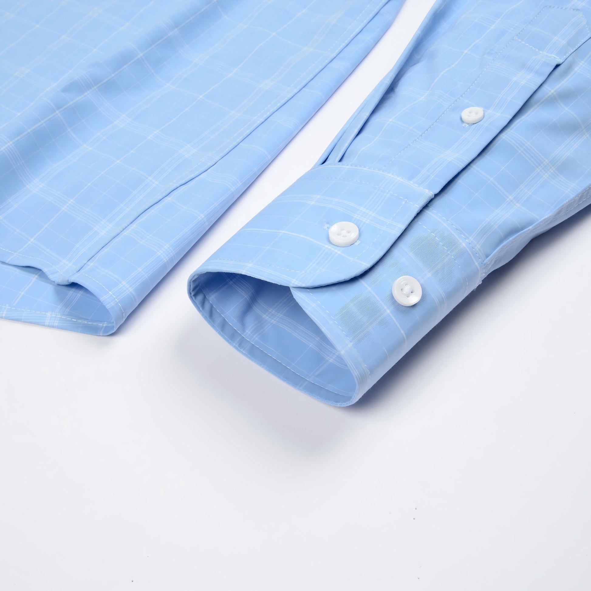 Light Blue view 2 - FAHIZO Men's Plaid Button Down Dress Shirt Regular Fit Long Sleeve