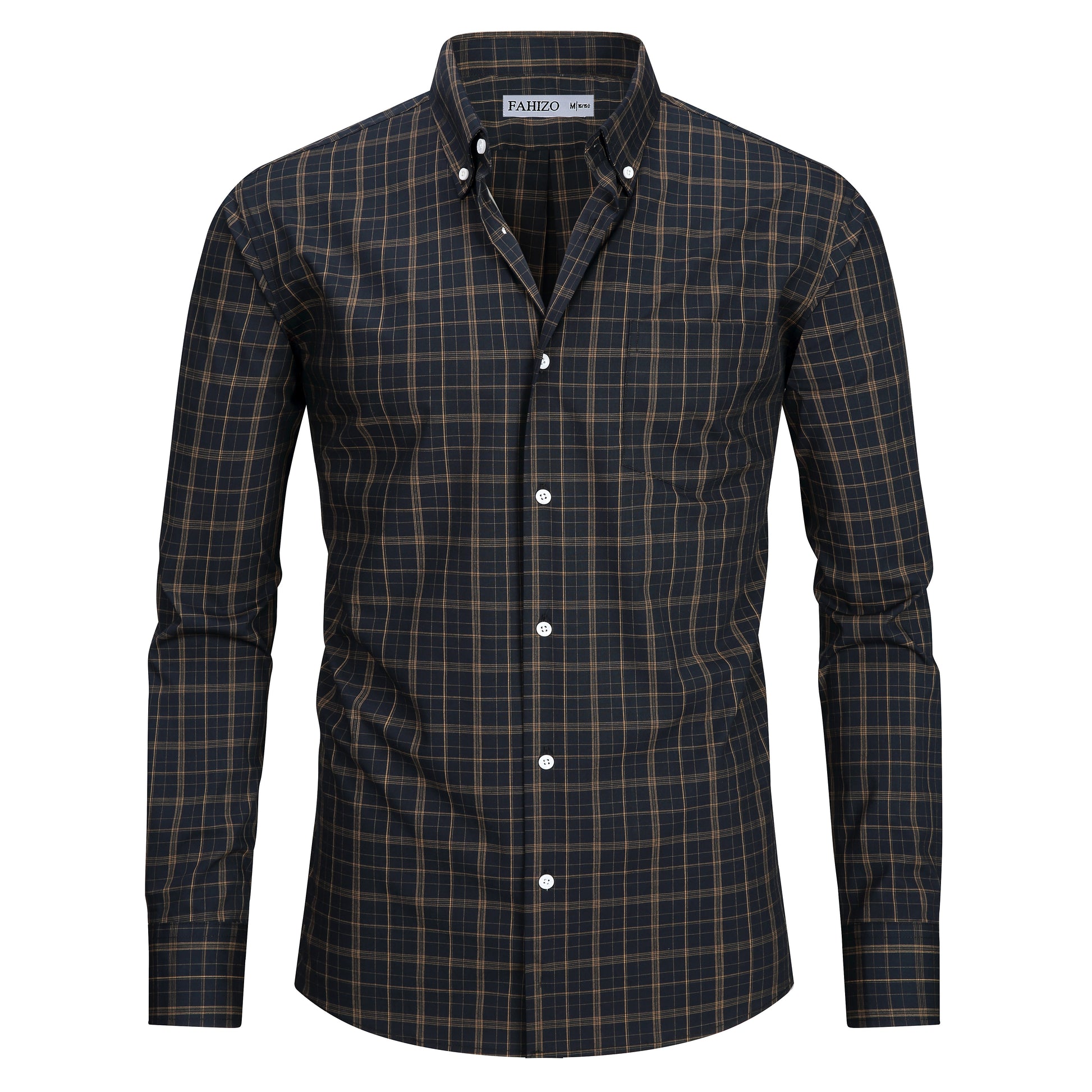 Black view 1 - FAHIZO Men's Plaid Button Down Dress Shirt Regular Fit Long Sleeve