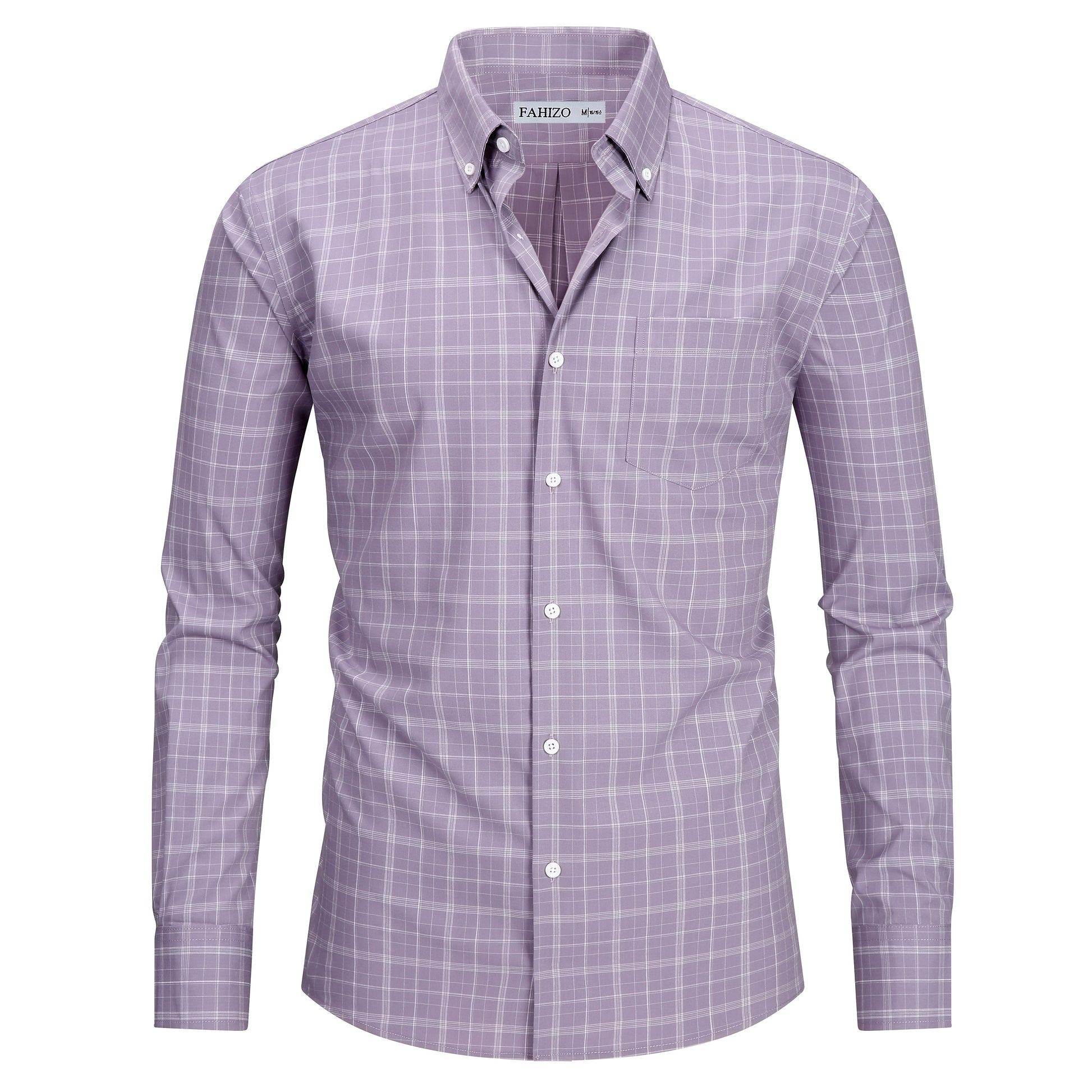 Pink view 1 - FAHIZO Men's Plaid Button Down Dress Shirt Regular Fit Long Sleeve