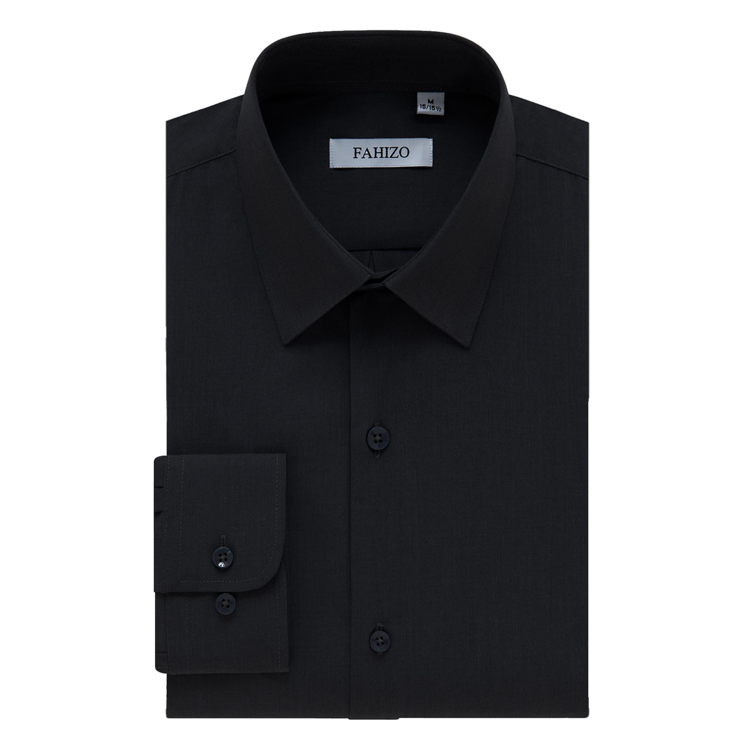 FAHIZO Men's Dress Shirt Casual Regular Fit Stretch Solid Long Sleeve Button Up Shirts