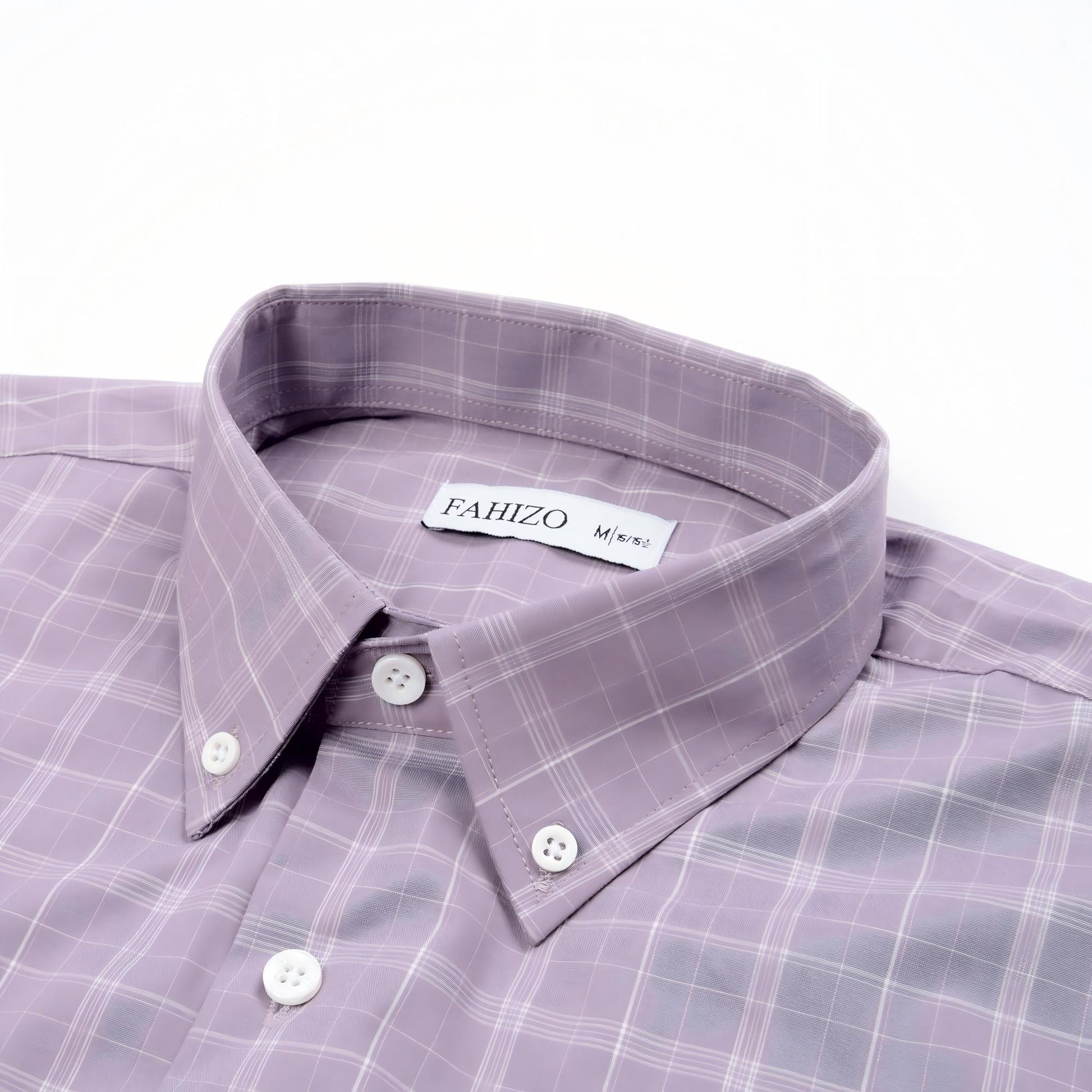 Pink view 2 - FAHIZO Men's Plaid Button Down Dress Shirt Regular Fit Long Sleeve