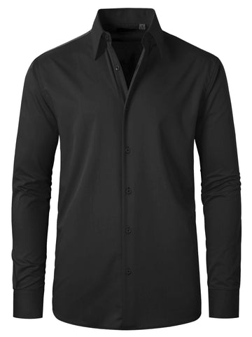 FAHIZO Men's Dress Shirt Regular Fit Long Sleeve Button Up Solid Stretch Business Formal Shirts