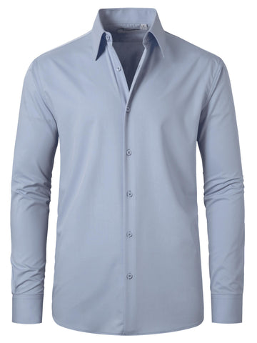 FAHIZO Men's Dress Shirt Regular Fit Solid Business Formal Long Sleeve Button Up Stretch Shirts