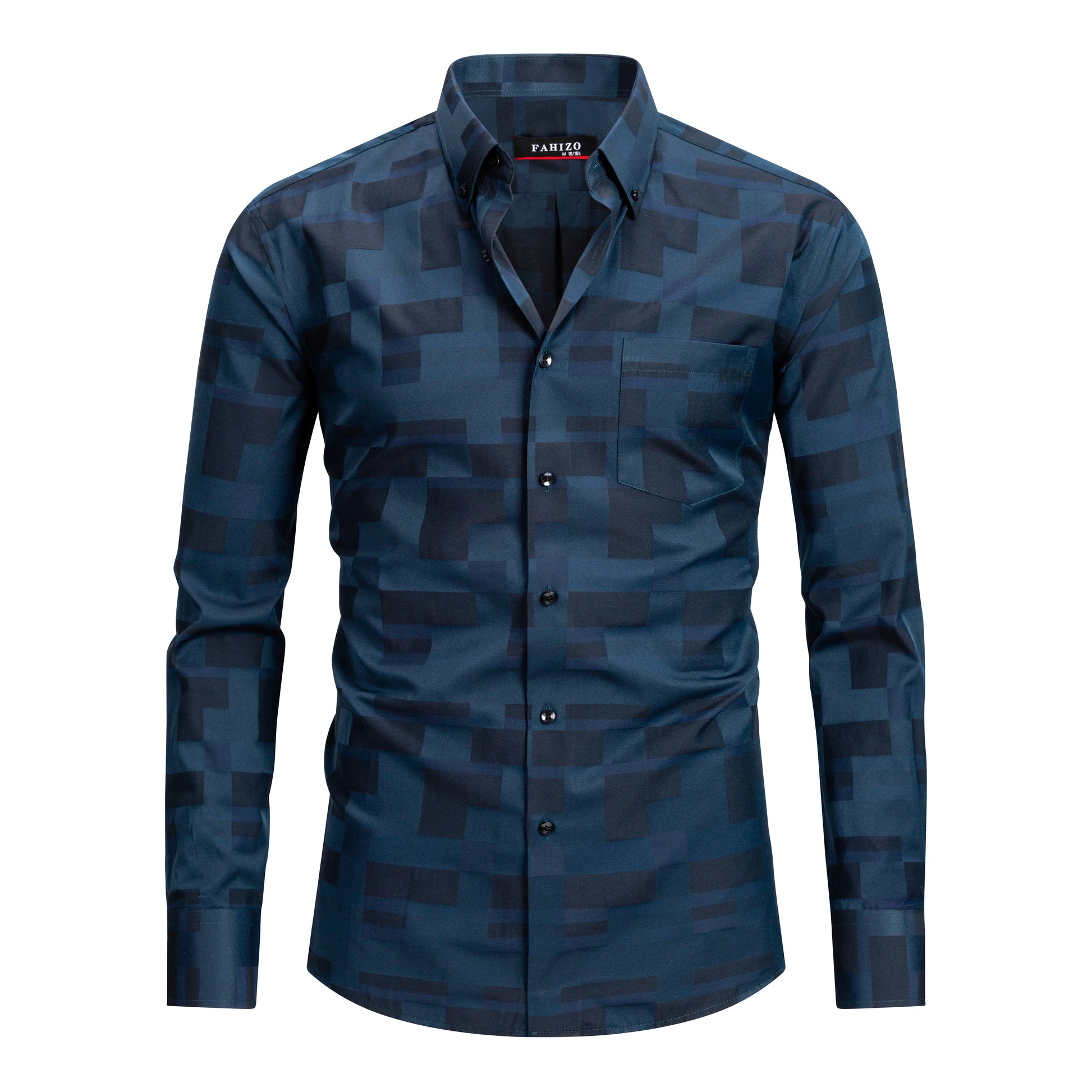 FAHIZO men's plaid button down shirt in green plaid - view 1
