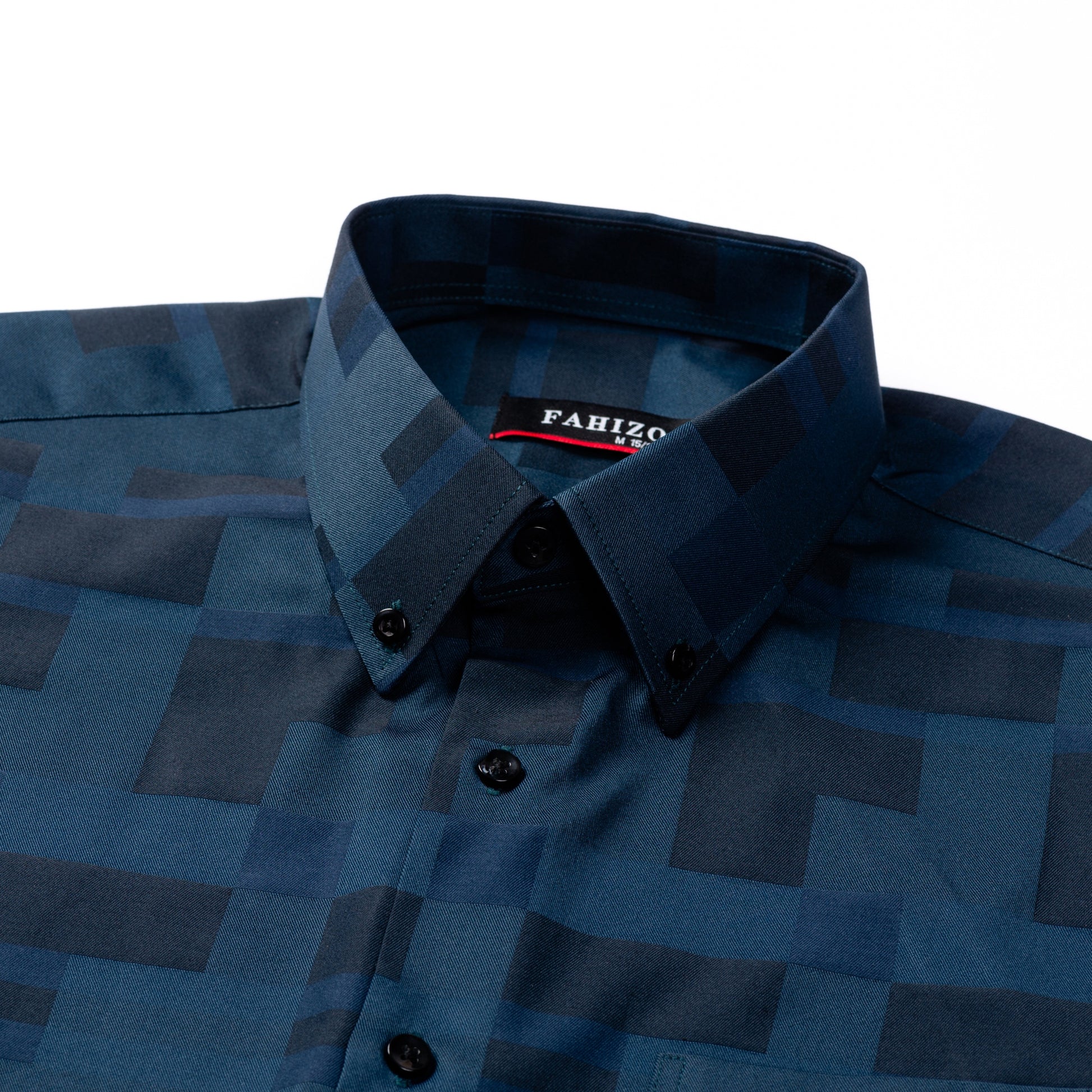 FAHIZO men's plaid button down shirt in green plaid - view 3