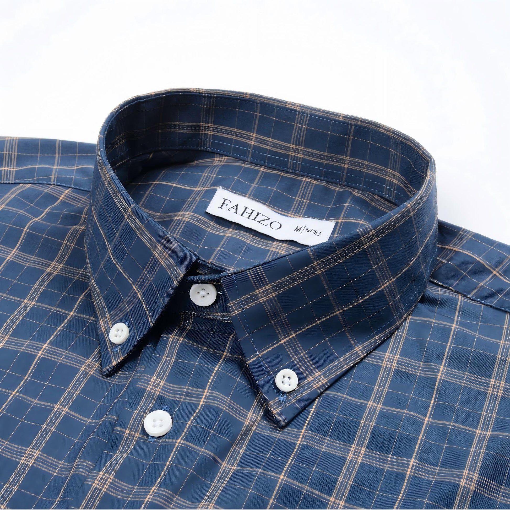 Dark Blue view 1 - FAHIZO Men's Plaid Button Down Dress Shirt Regular Fit Long Sleeve