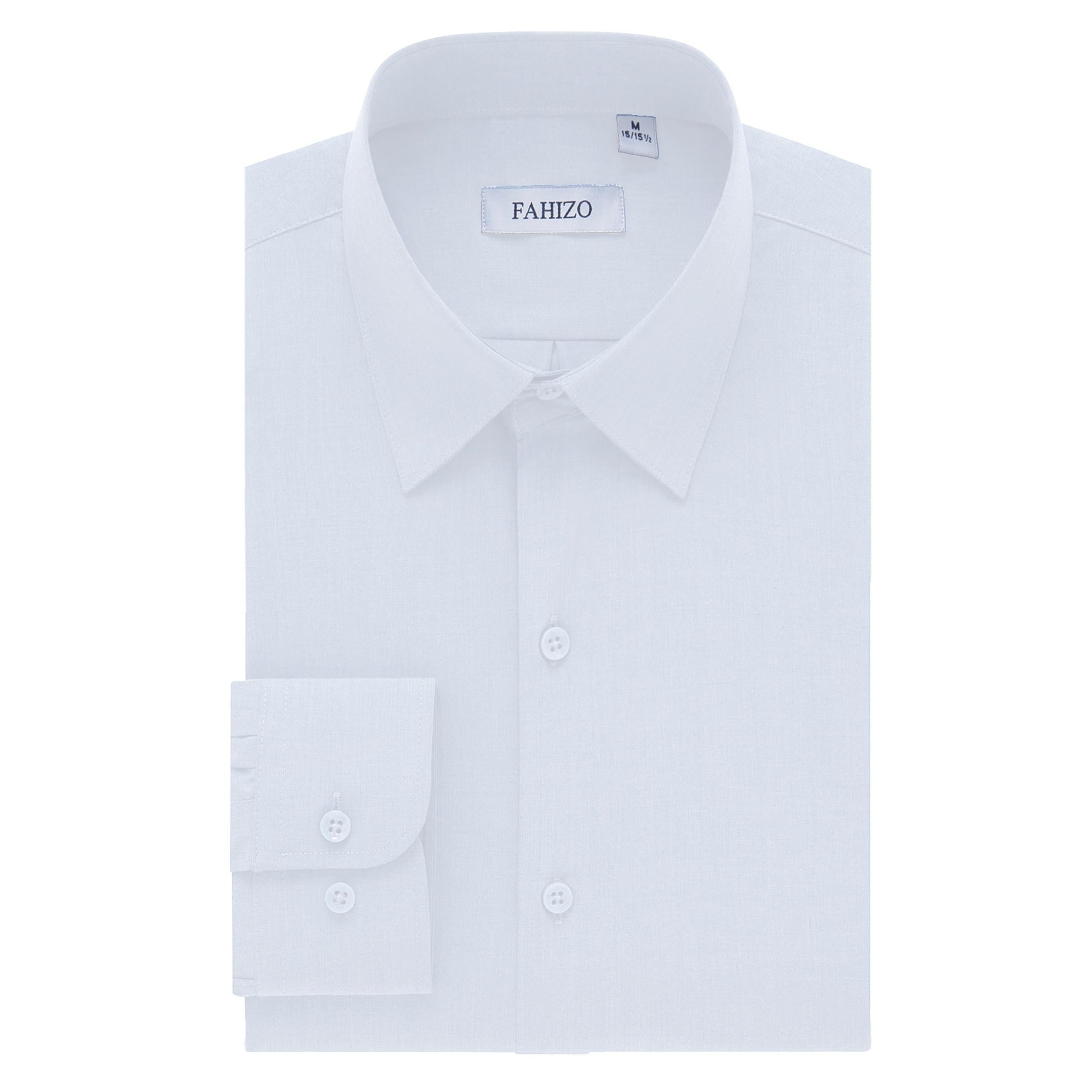 FAHIZO Men's Dress Shirt Casual Regular Fit Stretch Solid Long Sleeve Button Up Shirts