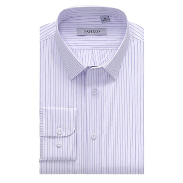 Purple view 1 - FAHIZO Men's Striped Dress Shirt Regular Fit Long Sleeve