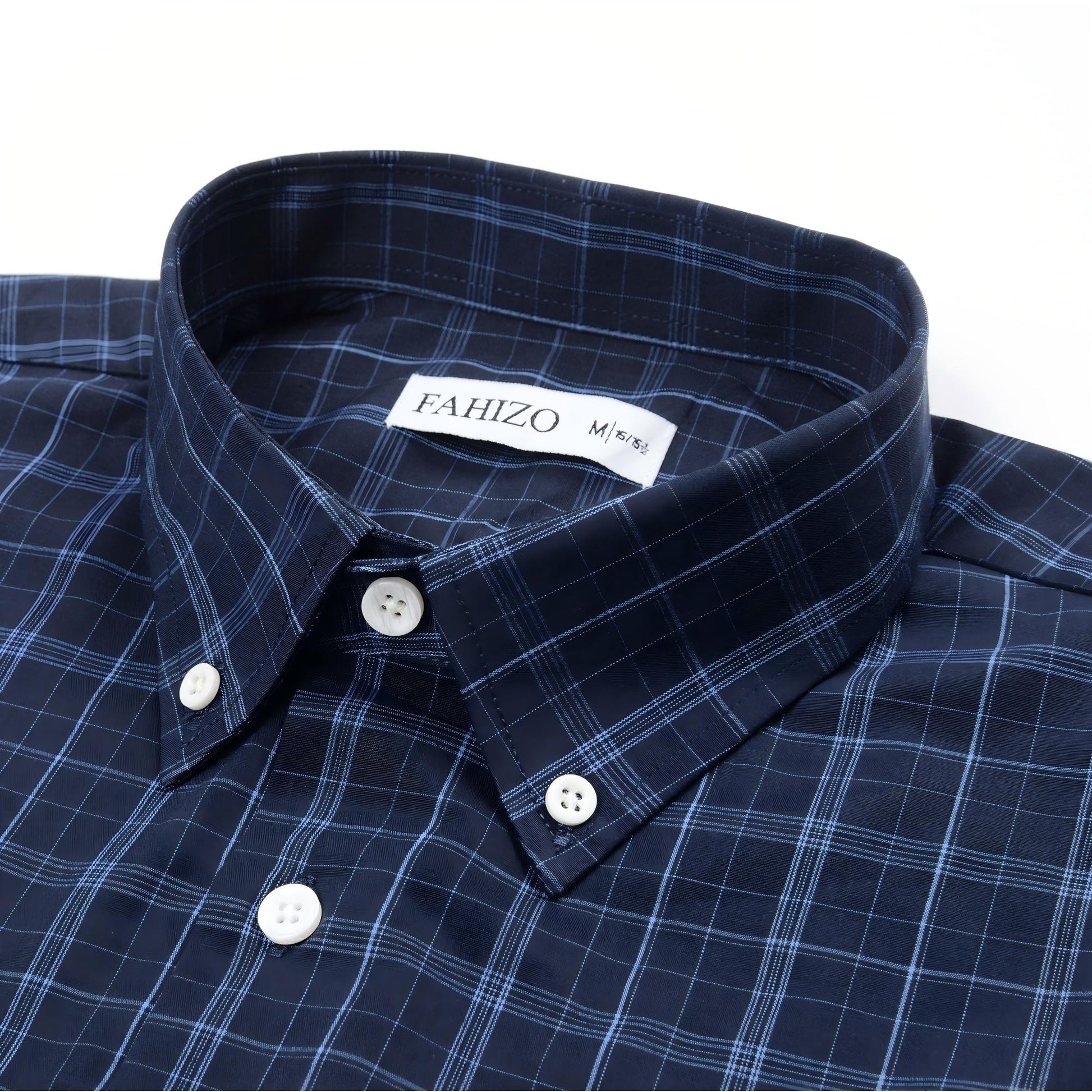 Navy Blue view 2 - FAHIZO Men's Plaid Button Down Dress Shirt Regular Fit Long Sleeve