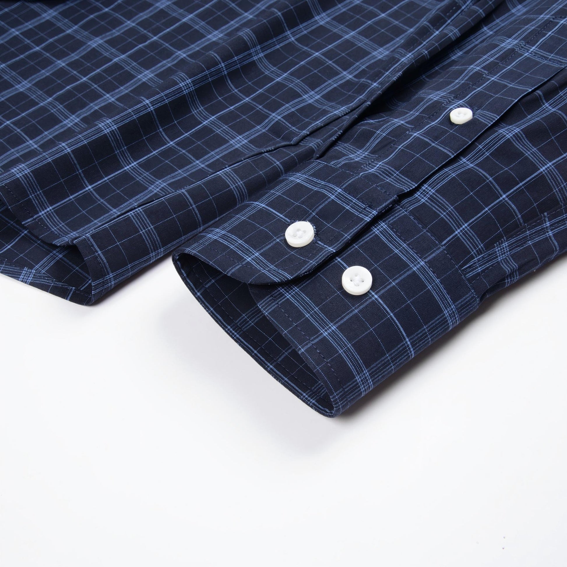 Navy Blue view 3 - FAHIZO Men's Plaid Button Down Dress Shirt Regular Fit Long Sleeve