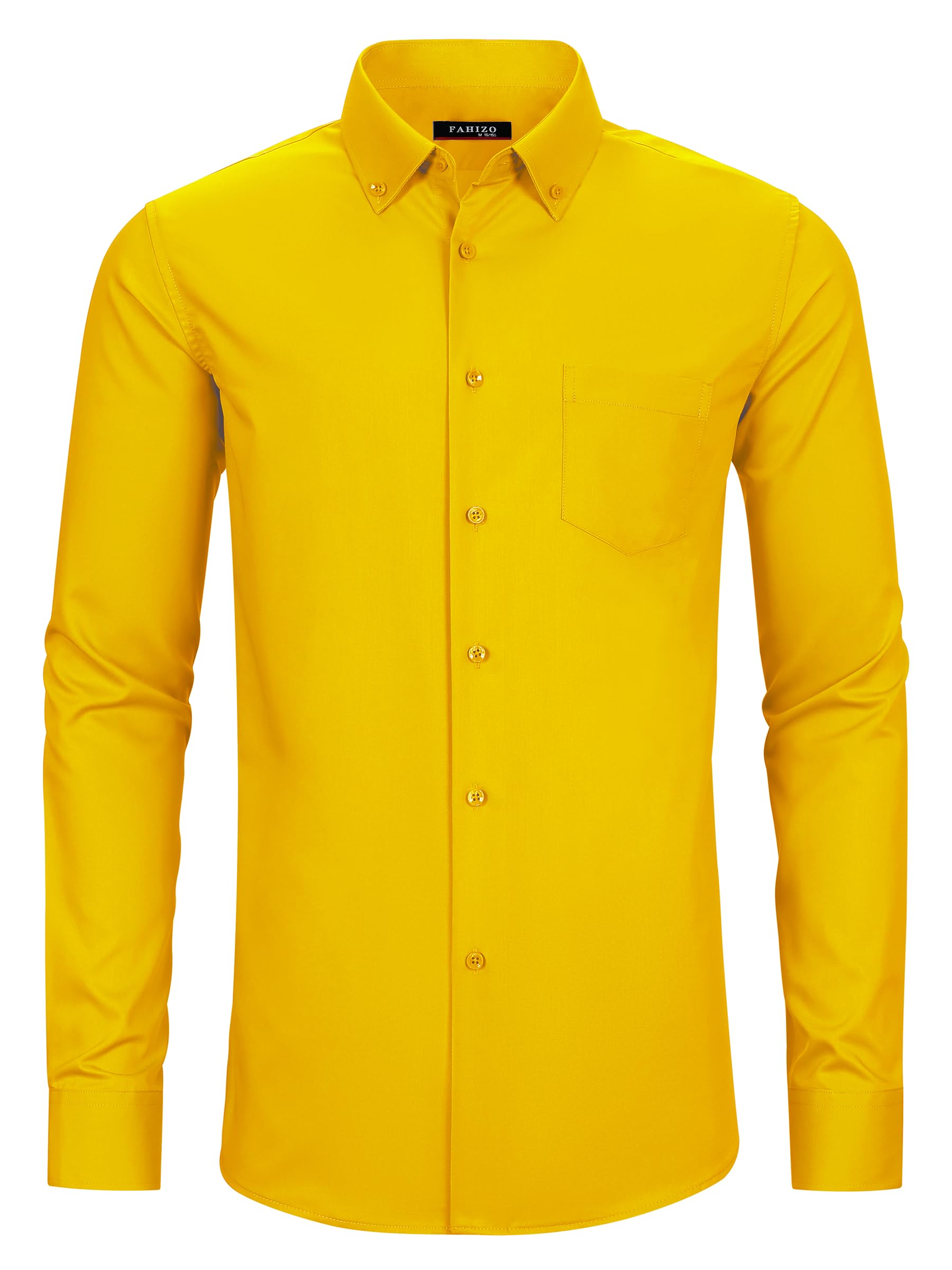 FAHIZO Men's Dress Shirt Regular Fit Soild Casual Business Formal Long Sleeve Button Down Shirts with Pocket