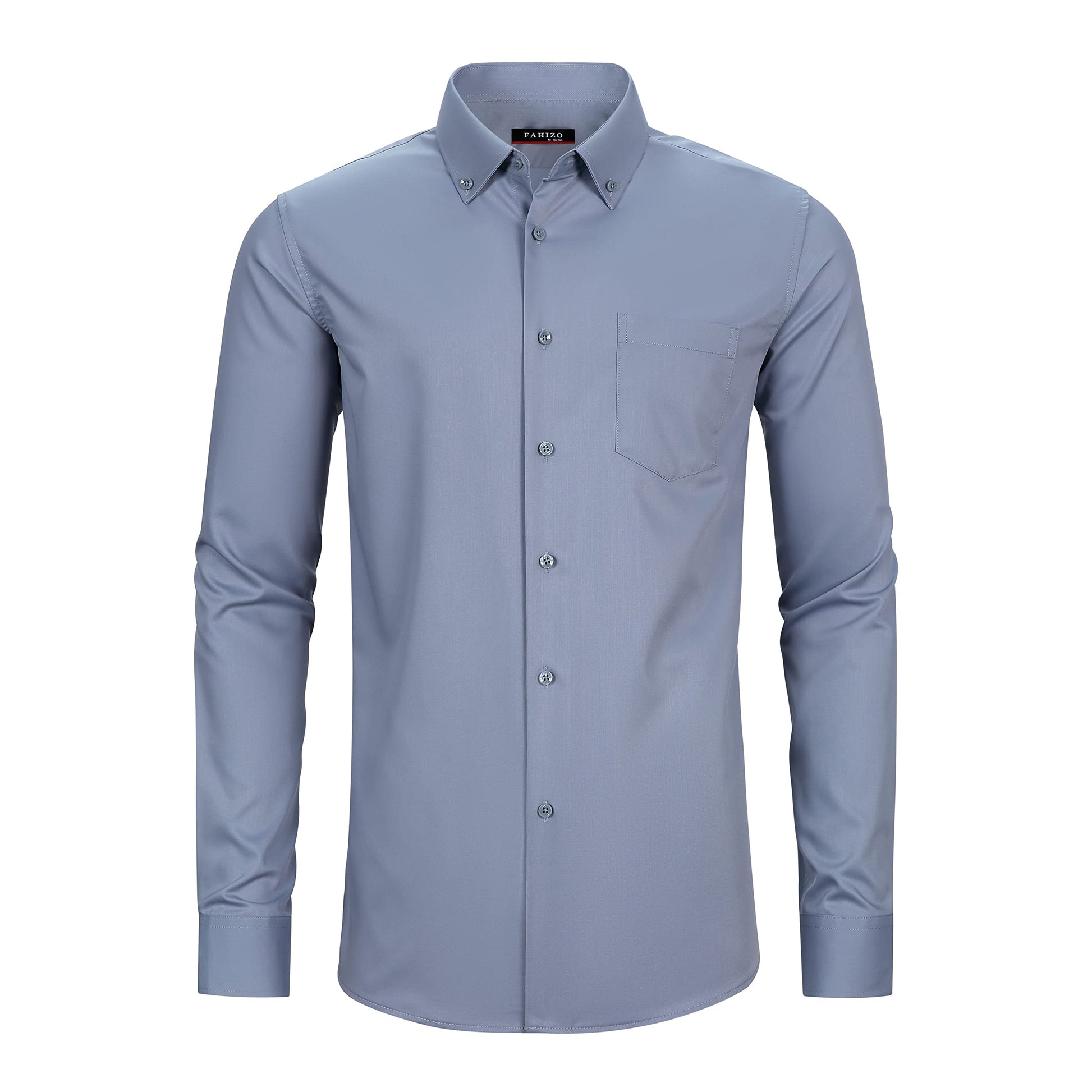 FAHIZO Men's Dress Shirt Regular Fit Soild Casual Business Formal Long Sleeve Button Down Shirts with Pocket
