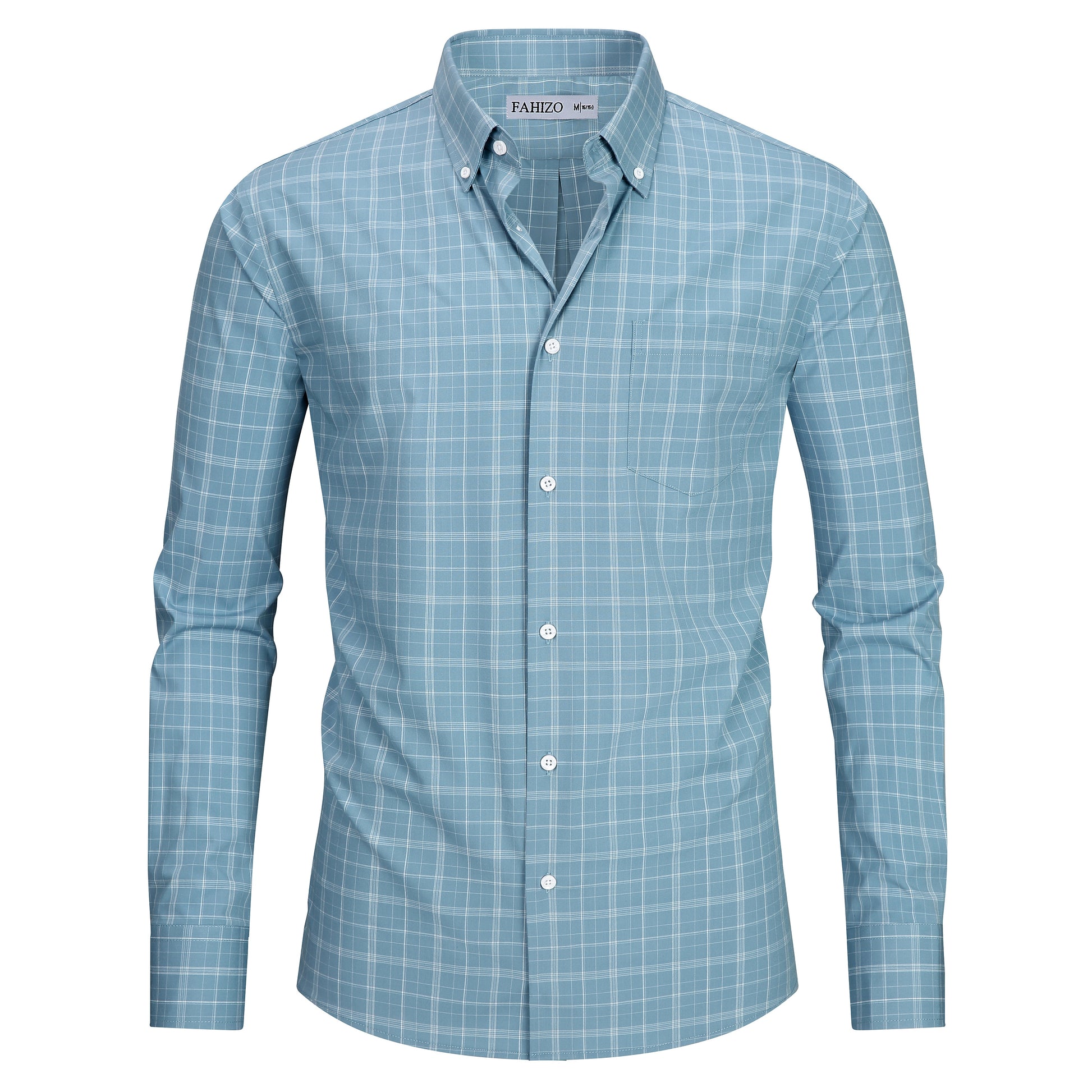 Green view 1 - FAHIZO Men's Plaid Button Down Dress Shirt Regular Fit Long Sleeve