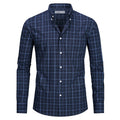 Navy Blue view 4 - FAHIZO Men's Plaid Button Down Dress Shirt Regular Fit Long Sleeve