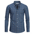 Dark Blue view 3 - FAHIZO Men's Plaid Button Down Dress Shirt Regular Fit Long Sleeve