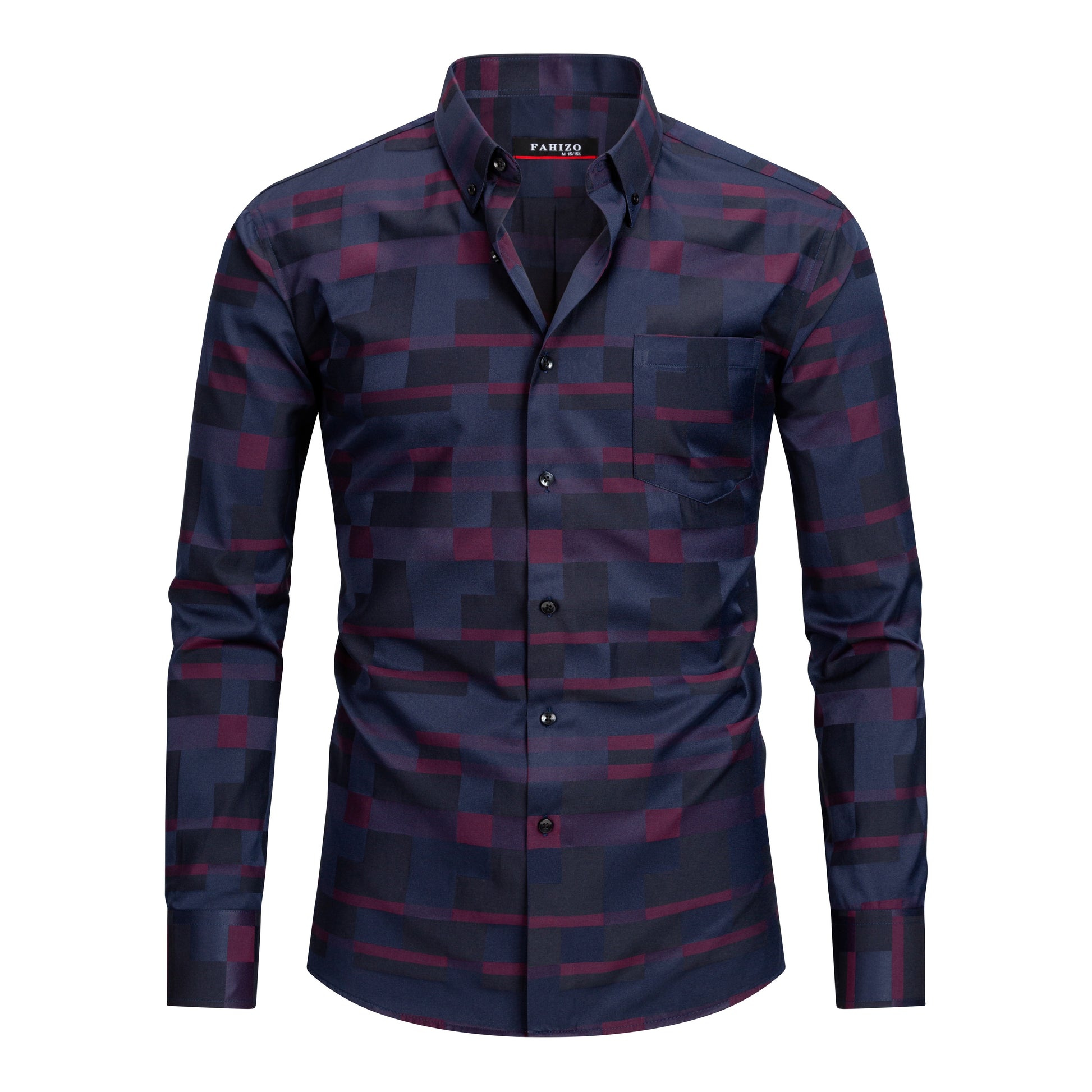FAHIZO men's plaid button down shirt in red plaid - view 1