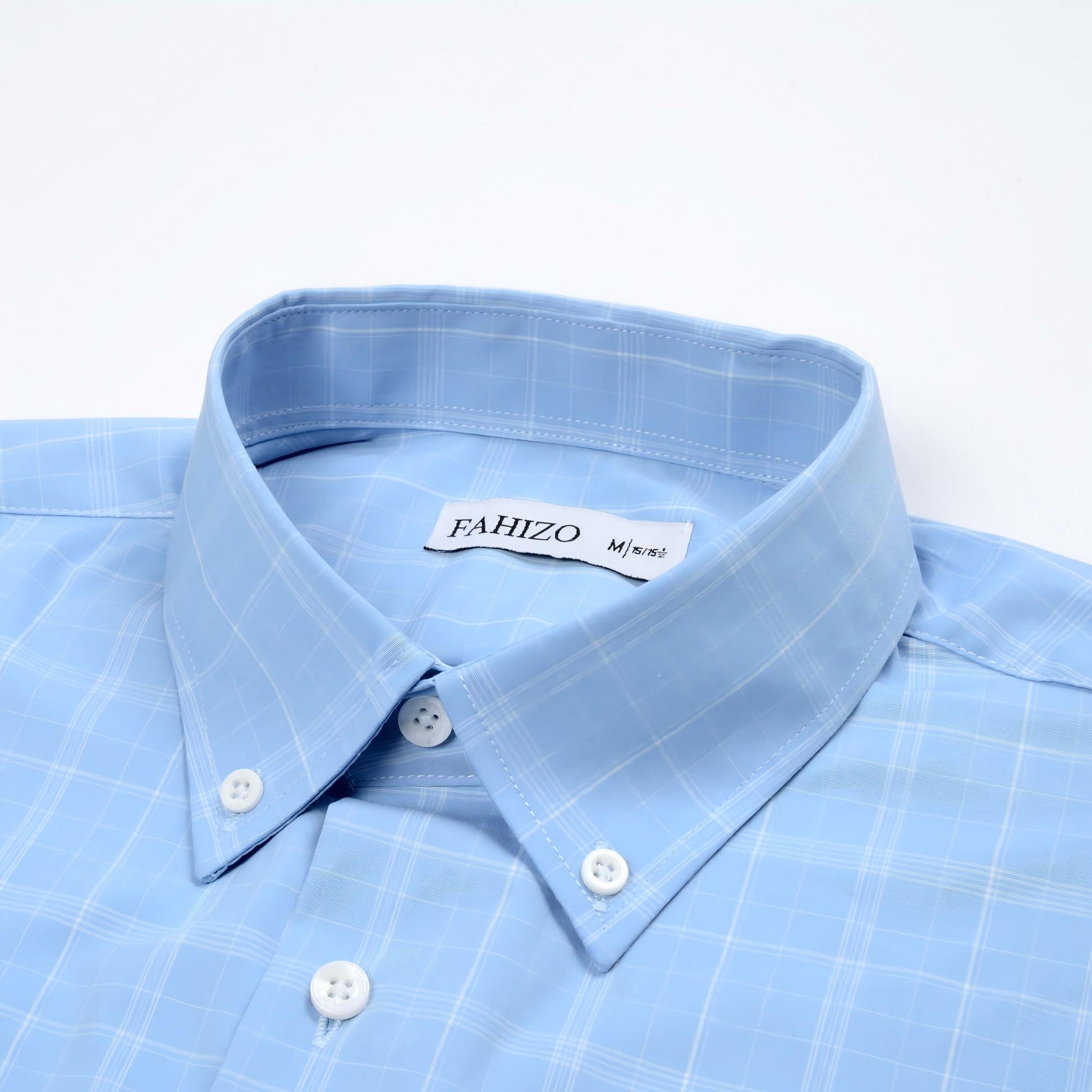 Light Blue view 5 - FAHIZO Men's Plaid Button Down Dress Shirt Regular Fit Long Sleeve