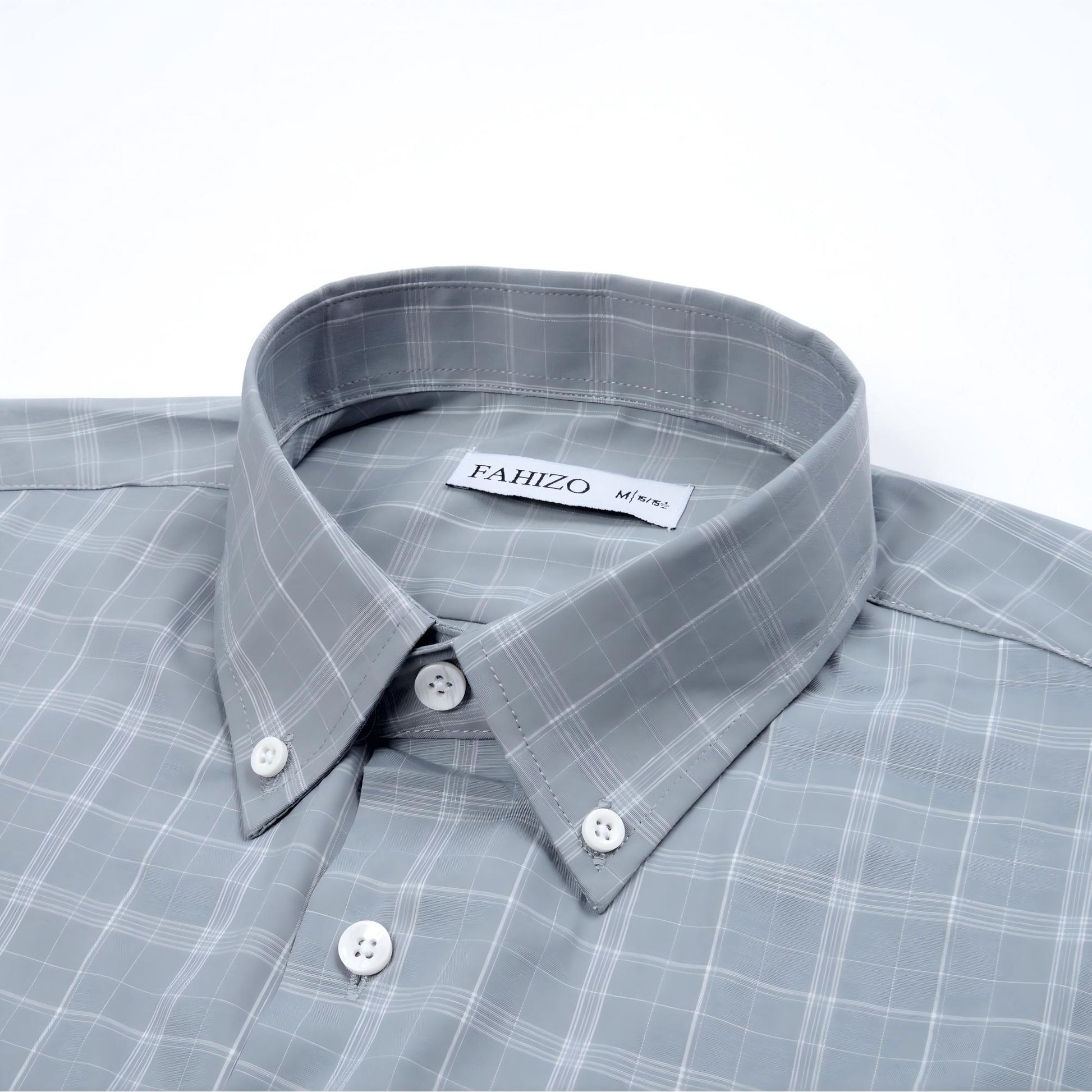 Grey view 4 - FAHIZO Men's Plaid Button Down Dress Shirt Regular Fit Long Sleeve