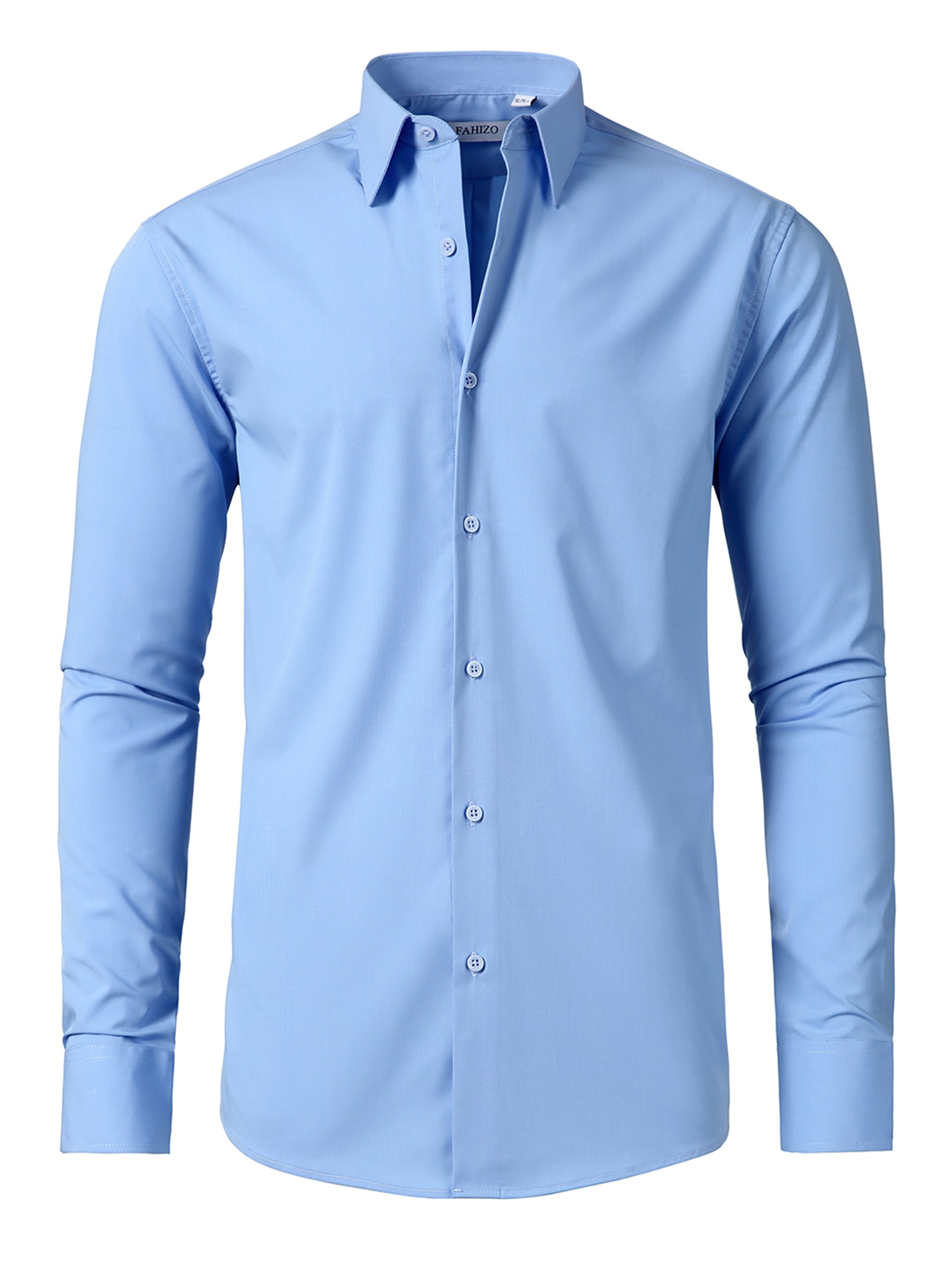 FAHIZO Men's Dress Shirt Casual Regular Fit Stretch Solid Long Sleeve Button Up Shirts
