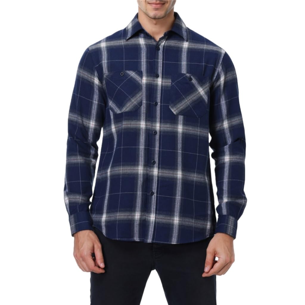 FAHIZO Men's Button Down Regular Fit Long Sleeve Plaid Flannel Casual Shirts