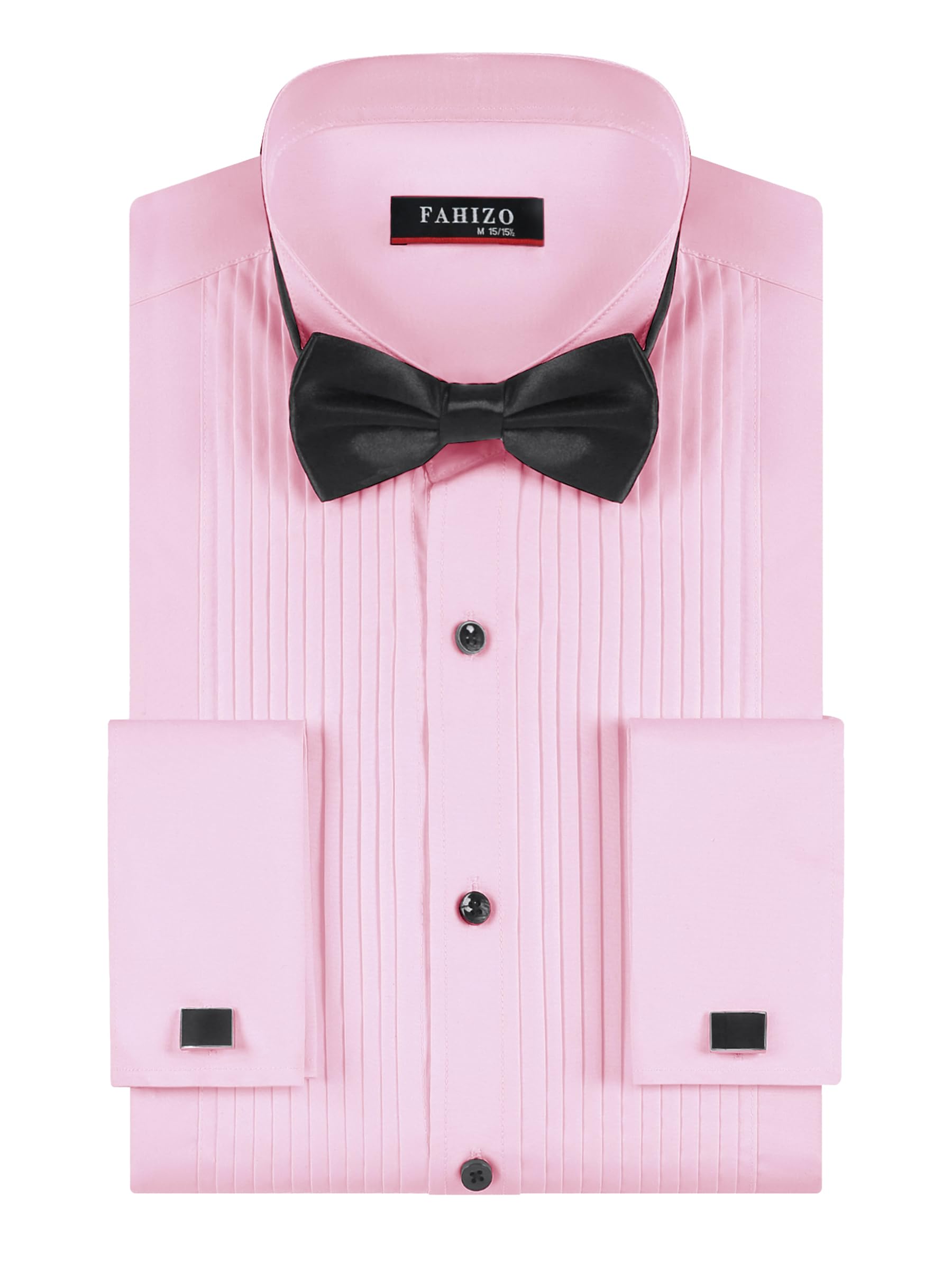 FAHIZO Men's White Tuxedo Shirt with Wing Collar, French Cuffs & Accessories Fahizo FAHIZO Men's White Tuxedo Shirt with Wing Collar, French Cuffs & Accessories Fahizo