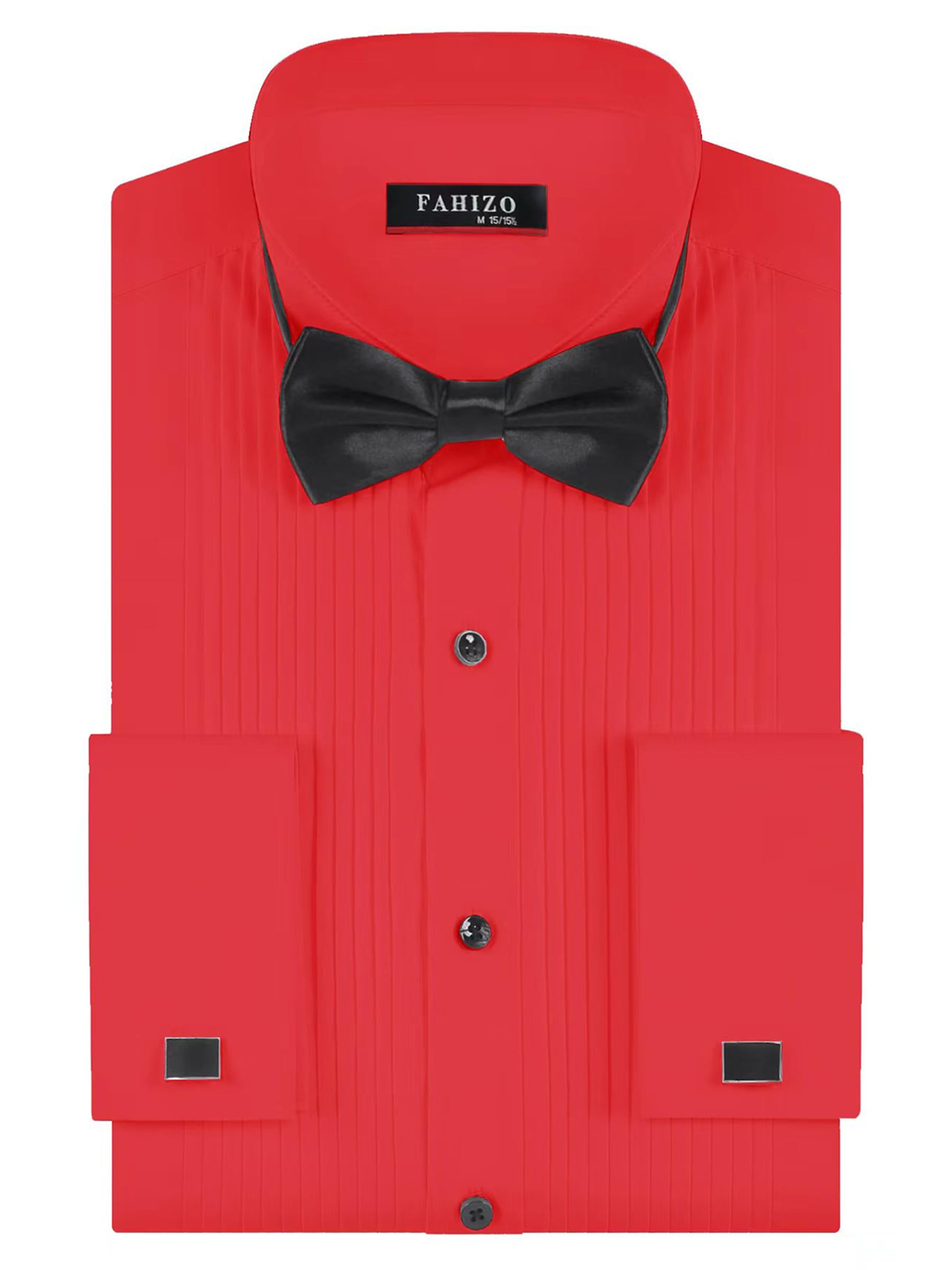 FAHIZO Men's White Tuxedo Shirt with Wing Collar, French Cuffs