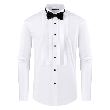 FAHIZO Men's White Tuxedo Shirt with Wing Collar, French Cuffs & Accessories