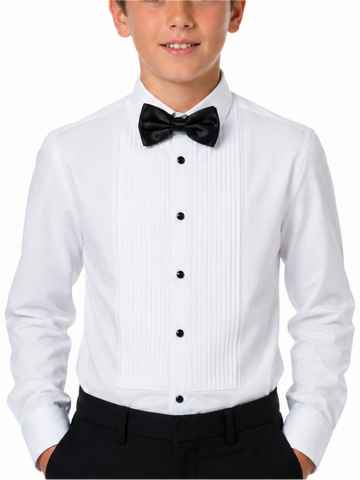 FAHIZO Kids' Pleated Tuxedo Long Sleeve Formal Dress Shirt