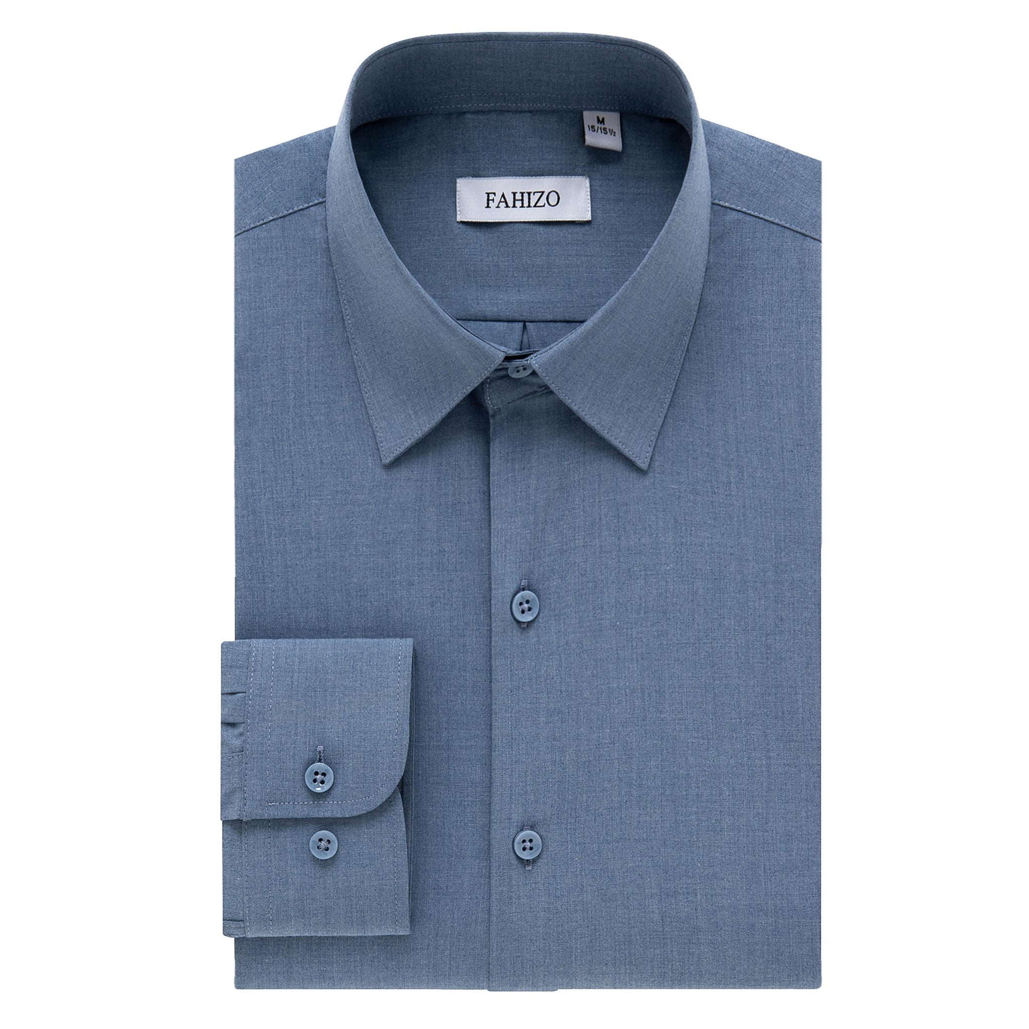 FAHIZO Men's Dress Shirt Casual Regular Fit Stretch Solid Long Sleeve Button Up Shirts