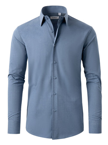 FAHIZO Men's Dress Shirt Casual Regular Fit Stretch Solid Long Sleeve Button Up Shirts
