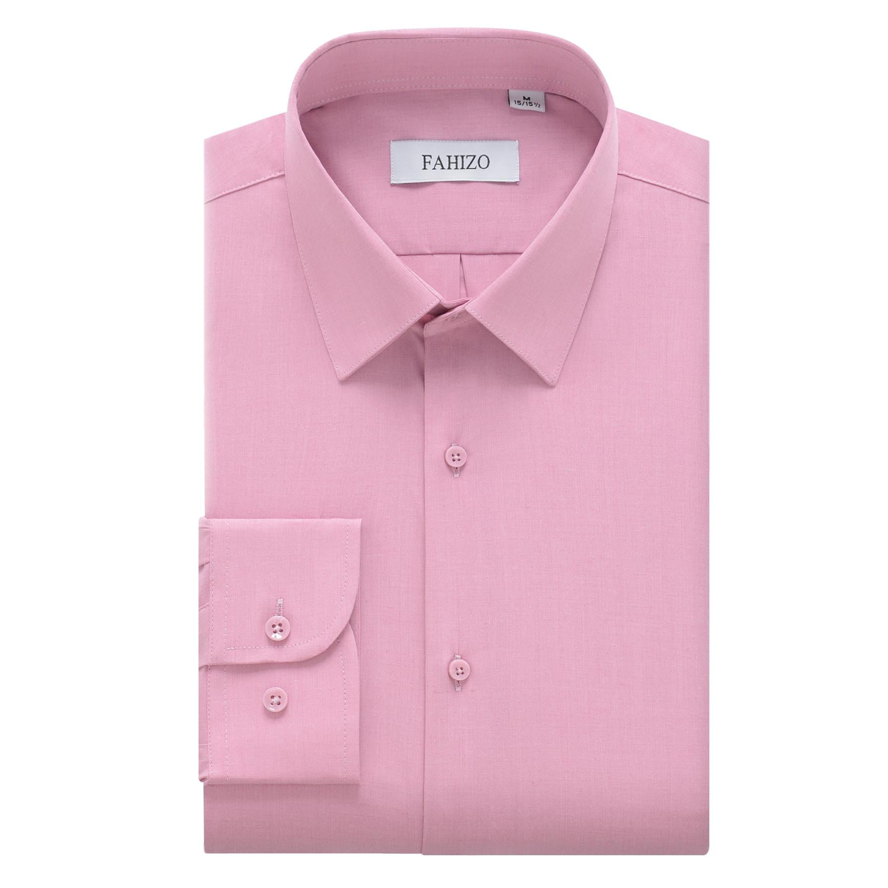 FAHIZO Men's Dress Shirt Casual Regular Fit Stretch Solid Long Sleeve Button Up Shirts