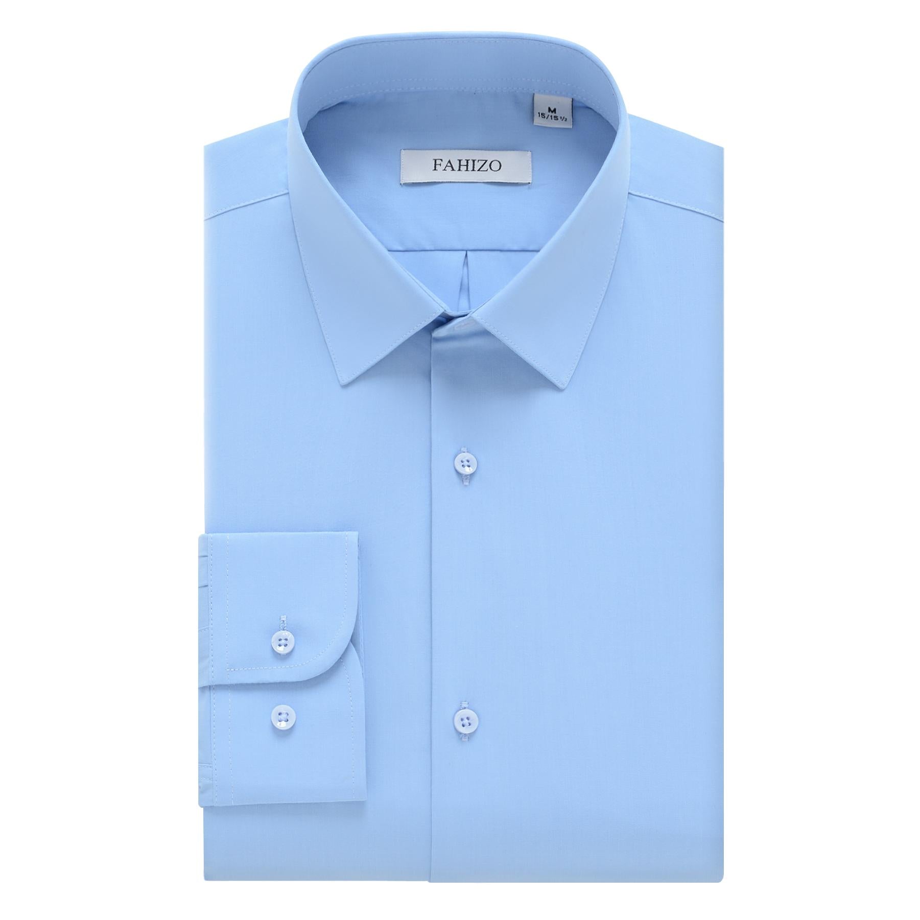 FAHIZO Men's Dress Shirt Casual Regular Fit Stretch Solid Long Sleeve Button Up Shirts