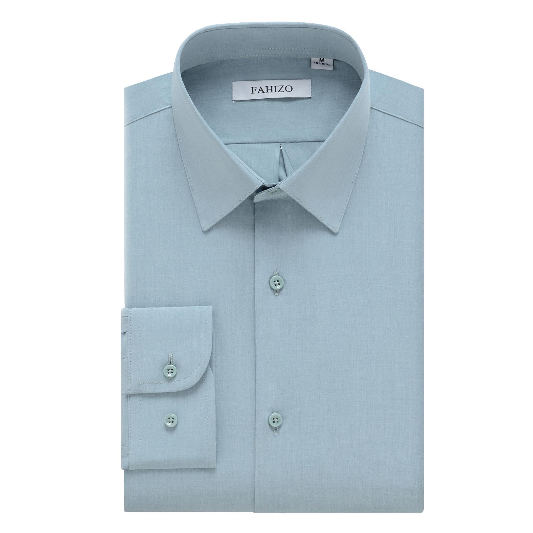 FAHIZO Men's Dress Shirt Casual Regular Fit Stretch Solid Long Sleeve Button Up Shirts