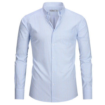FAHIZO Men's Grid Plaid Long Sleeve Button Down Shirt