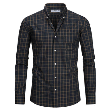 FAHIZO Men's Grid Check Long Sleeve Button Down Casual Shirt