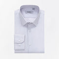 The FAHIZO Mens Dress Shirt Regular Fit Casual Long Sleeve is neatly folded, with thin black vertical stripes and a FAHIZO label inside the collar, displayed against a plain white background.