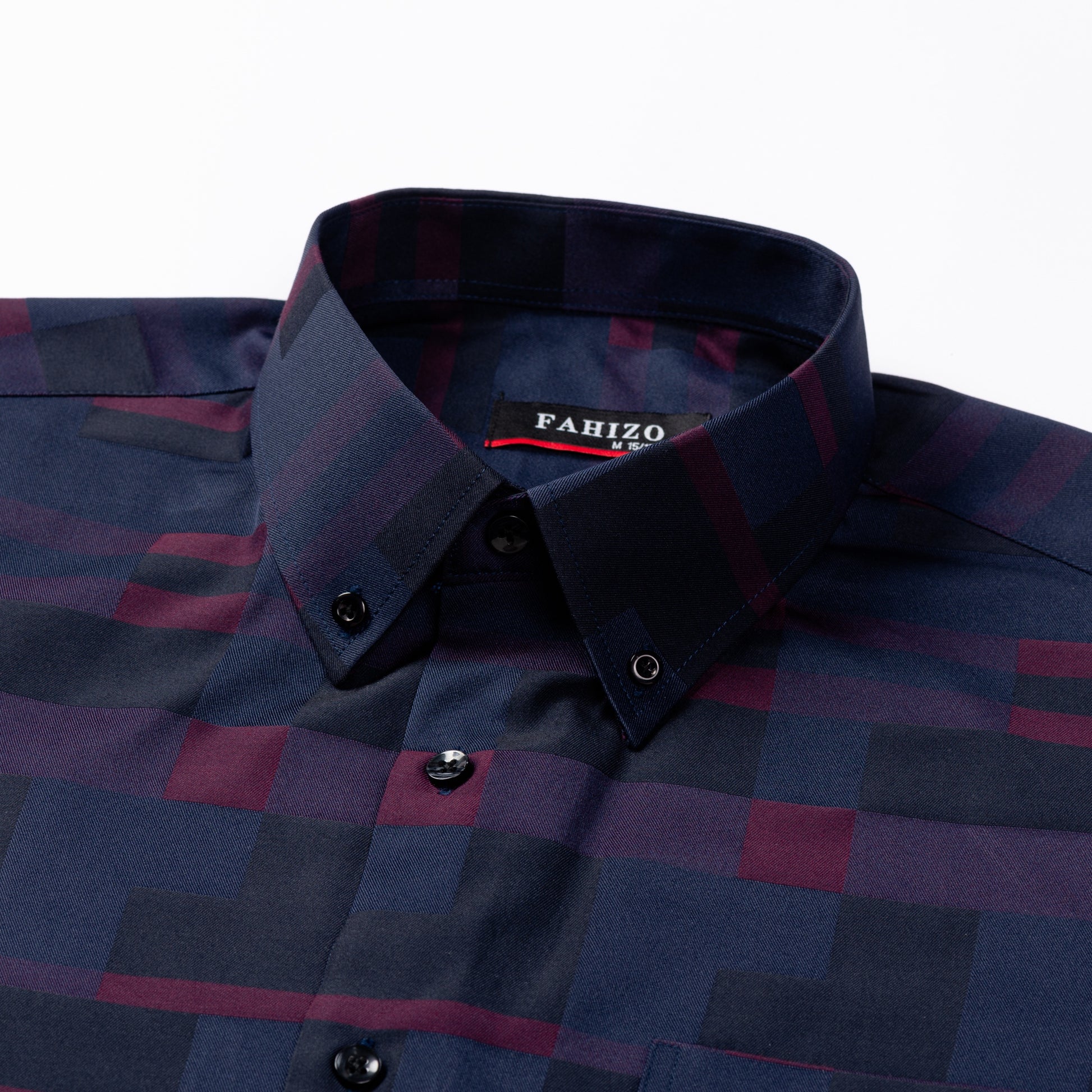 FAHIZO men's plaid button down shirt in red plaid - view 5