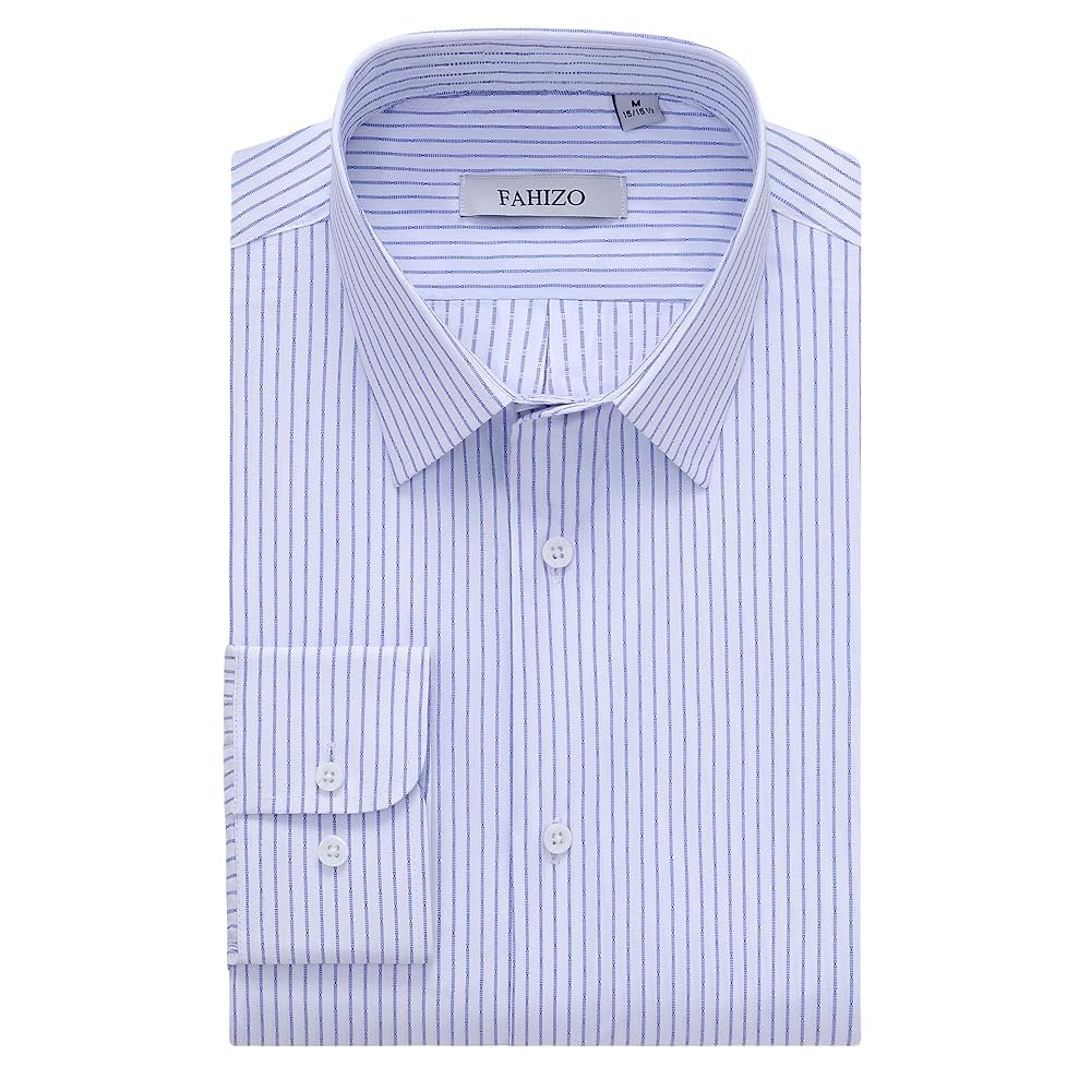 Purple view 1 - FAHIZO Men's Striped Dress Shirt Regular Fit Long Sleeve