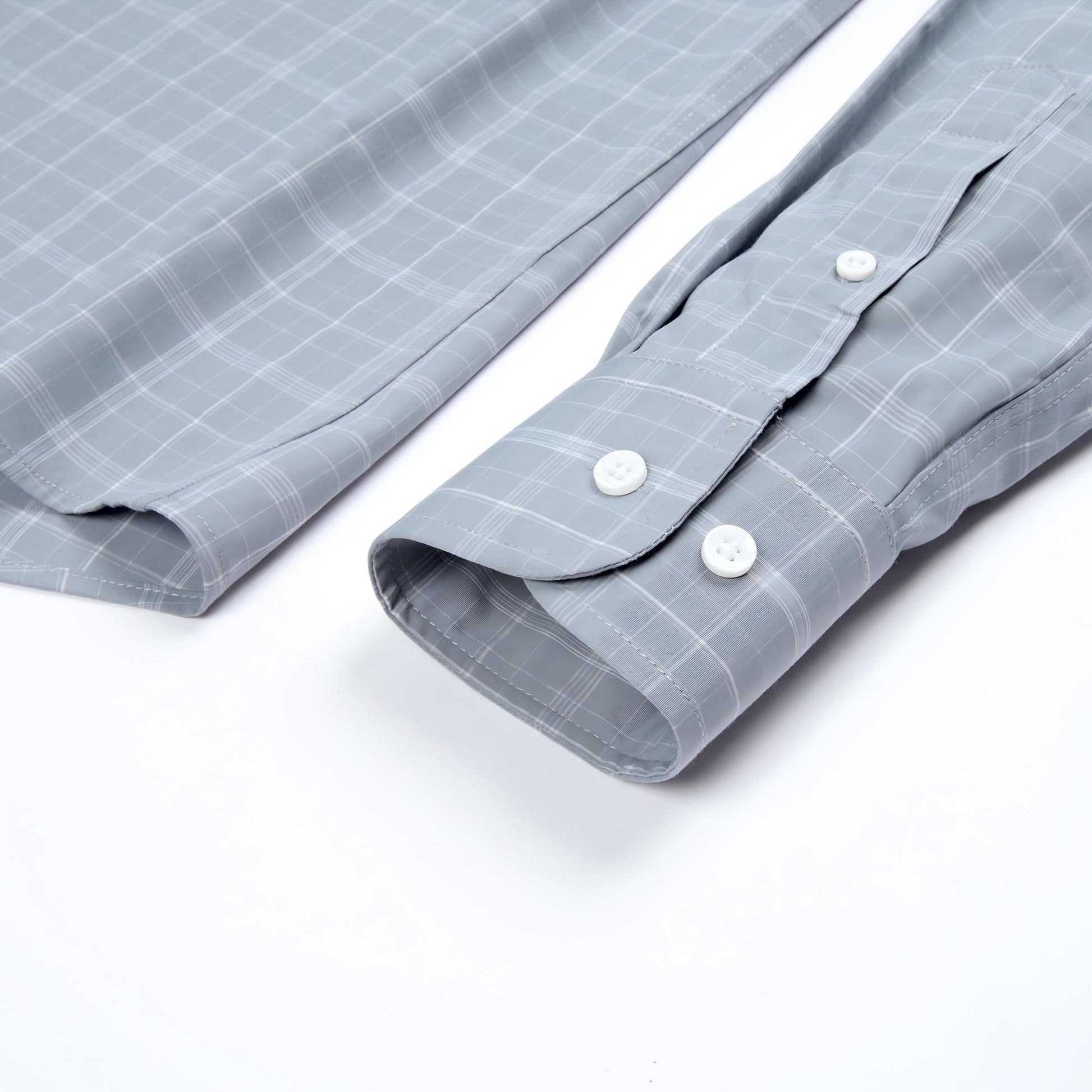 Grey view 5 - FAHIZO Men's Plaid Button Down Dress Shirt Regular Fit Long Sleeve