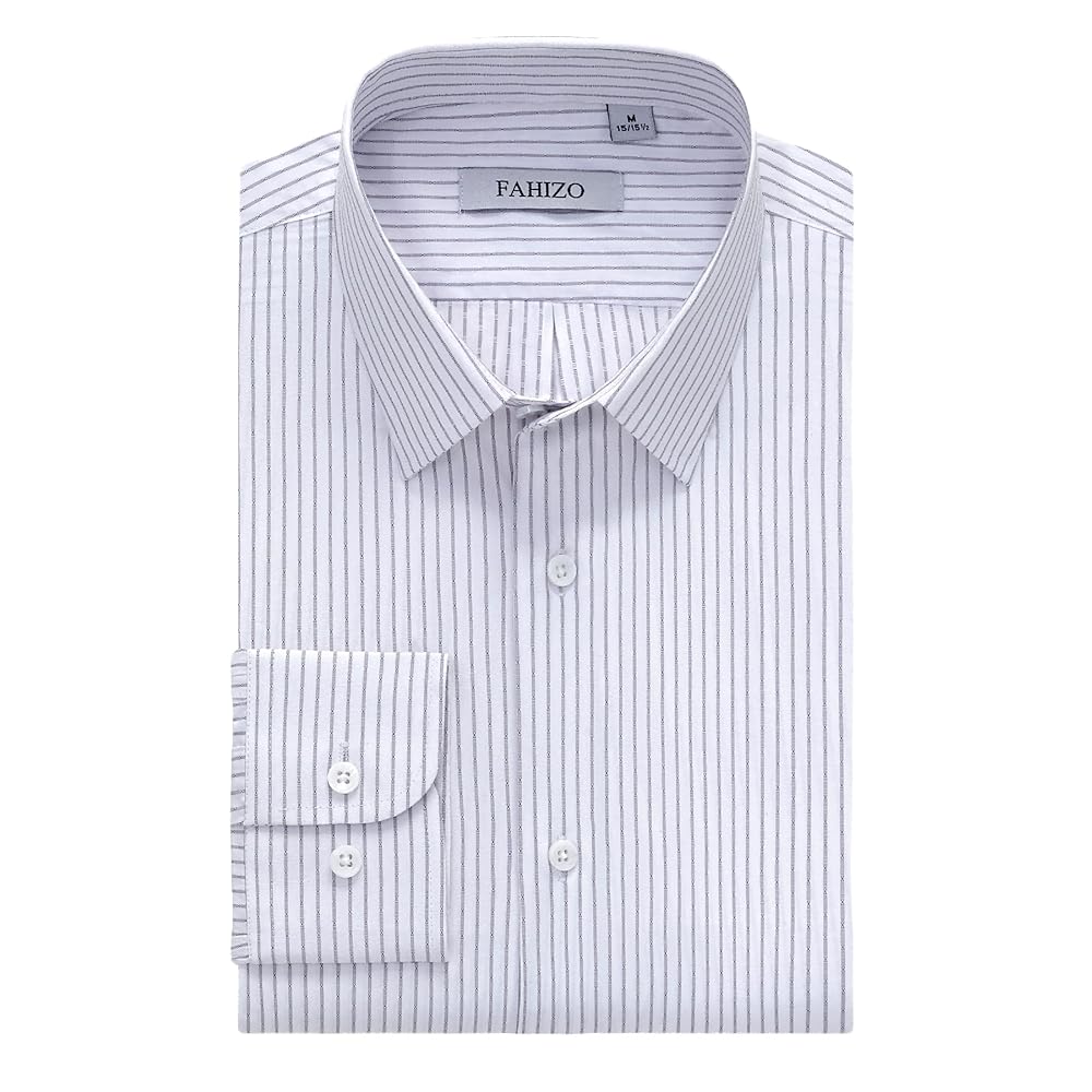 Black White view 1 - FAHIZO Men's Striped Dress Shirt Regular Fit Long Sleeve