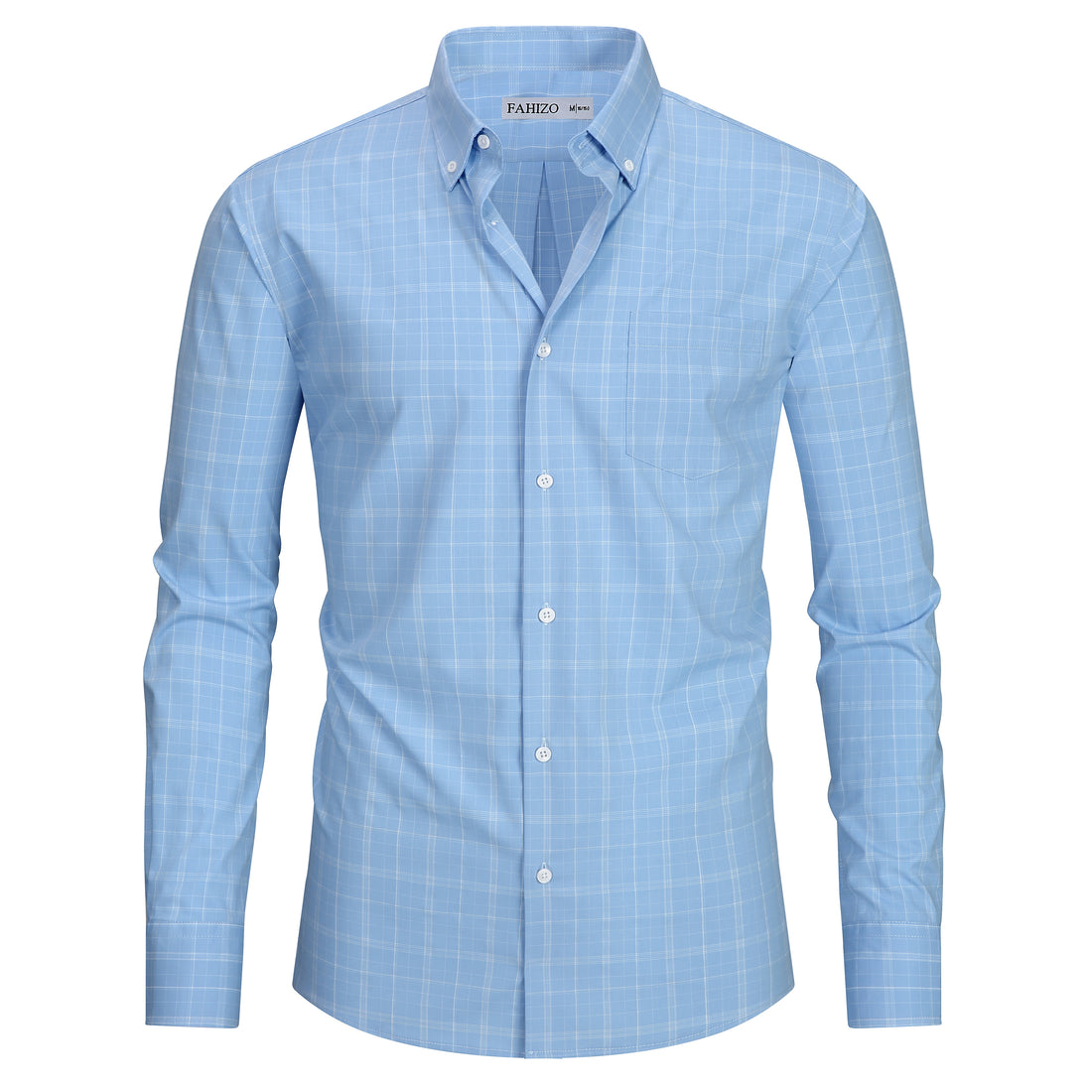 Light Blue view 6 - FAHIZO Men's Plaid Button Down Dress Shirt Regular Fit Long Sleeve